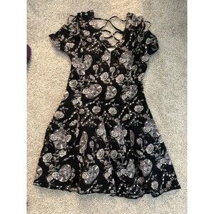 Hot Topic Harry Potter Dress Death Eater Bellatrix Lace up Skull Gray Rose M
